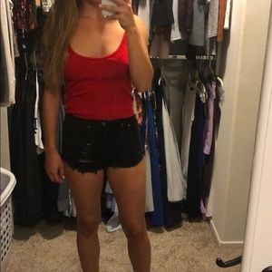 High waisted black denim shorts